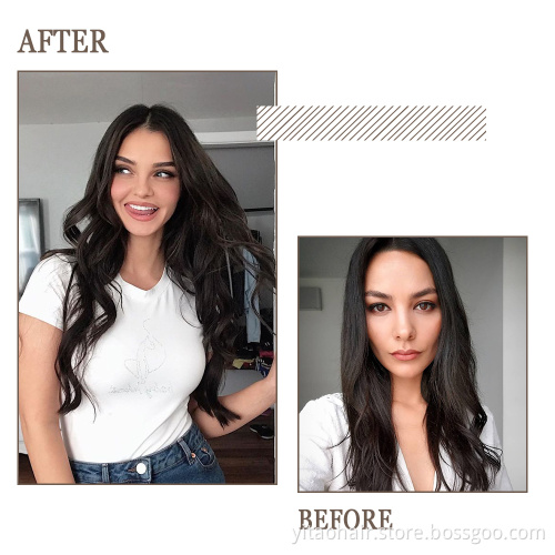 wholesale Clip in Hair Extensions brown Black Synthetic Hairpiece 20 Inch Long Wavy Curly Head Silky Soft Weft for Women